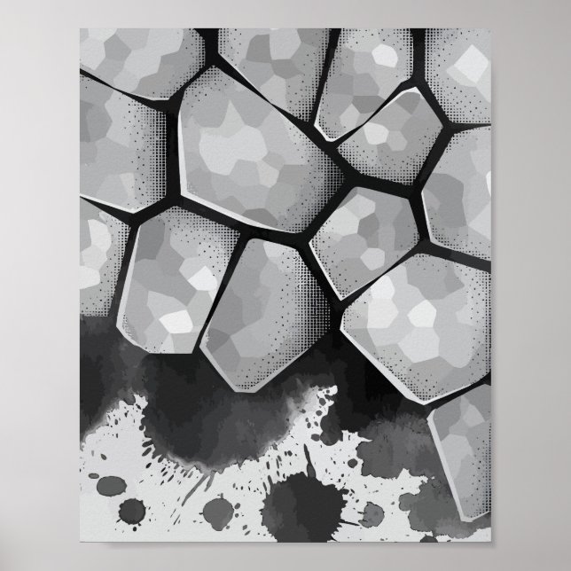 Poster Textura de Pedra Poligonal com Salpicos de Tinta (Frente)