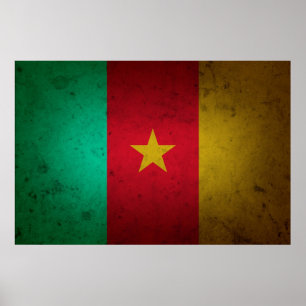 Poster Textura do Cameroonian da bandeira do Grunge de