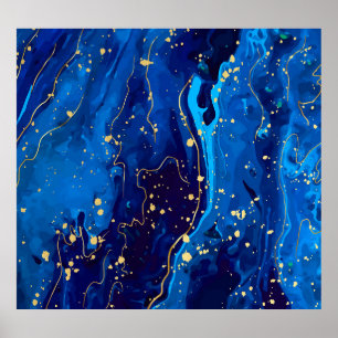 Poster Textura Dourada de mármore azul luxuosa