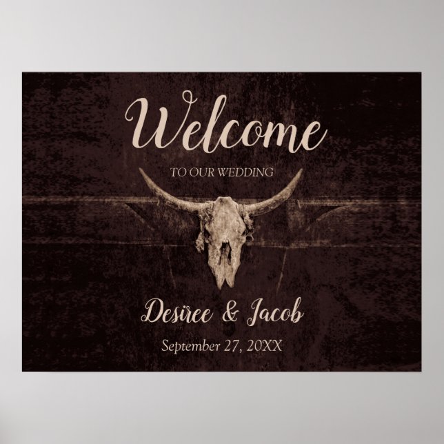 Poster Textura Ocidental do País de Casamento Rustic Bull (Frente)