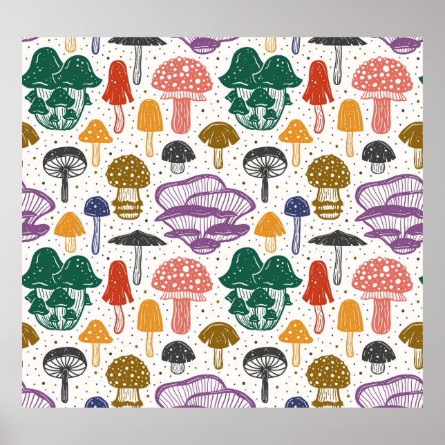 Poster Textura Vintage de Cogumelos Florestais (Frente)