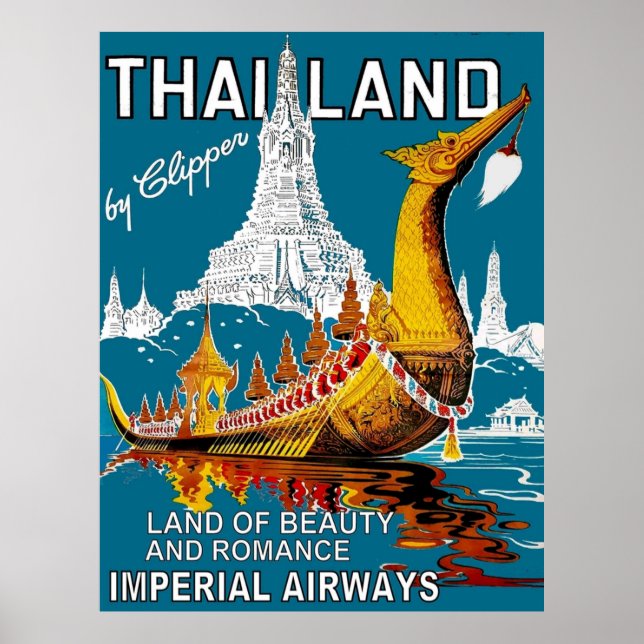 Poster THAILAND Vintage Airline Viagem Advertising Impres (Frente)