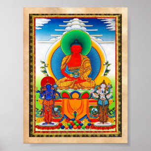 Pôster Thangka tibetano oriental legal três santos