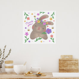 Poster Thank You: Bunny with Flowers