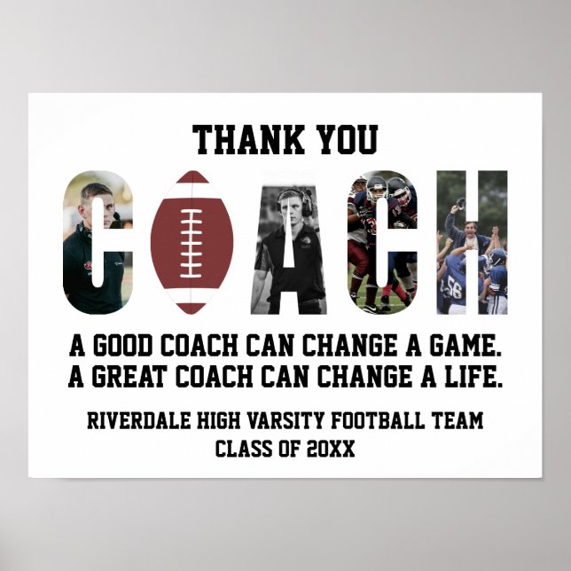 Poster Thank You Football Coach Sports From The Team Cool (Frente)