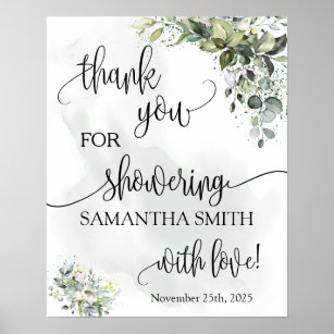 Poster Thank you for showering bride to be eucalyptus