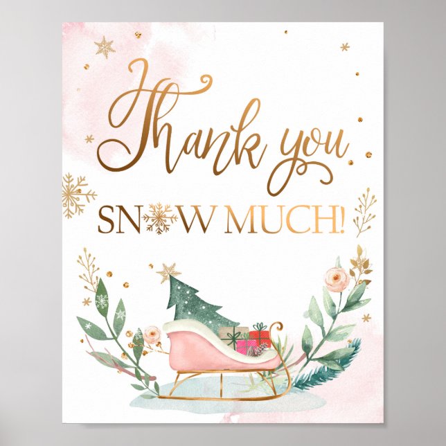 Poster Thank You Snow Much Sign Sleigh Girl Birthday (Frente)
