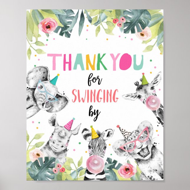 Poster Thank You Swinging By Safari Party Animals Sign (Frente)
