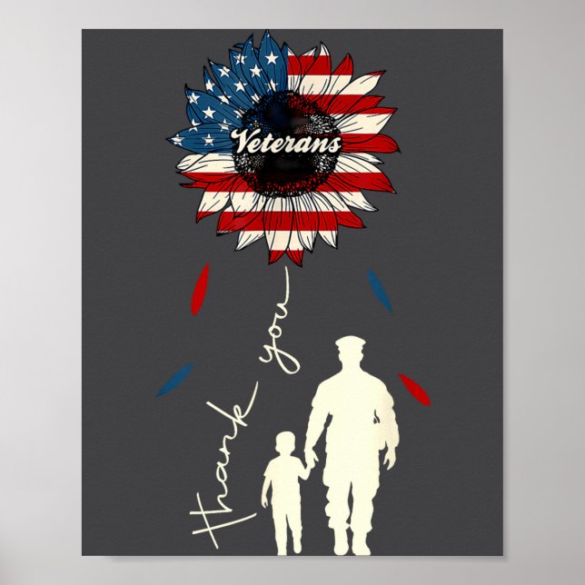 Poster Thank You Veterans Sunflower Usa Flag Military Pat (Frente)