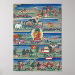 Pôster Thanka pintado Bhutanese dos contos de Jataka