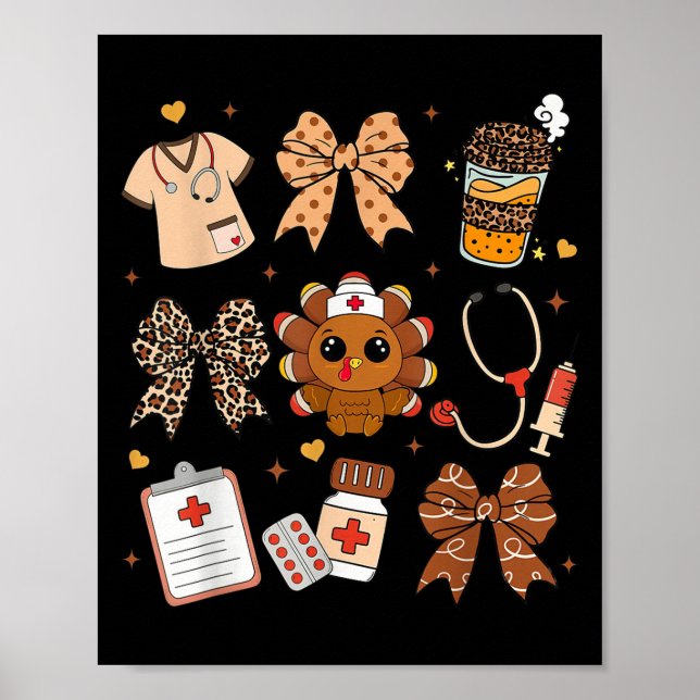 Poster Thankful Turkey Nurse Fall Stethoscope Coquette Th (Frente)