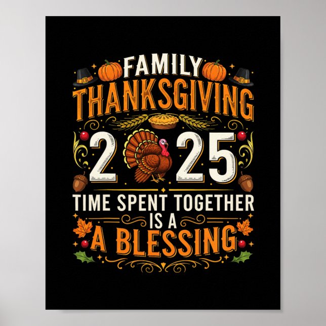 Poster Thanksgiving 2025 Matching Family Tee Turkey Pumpk (Frente)