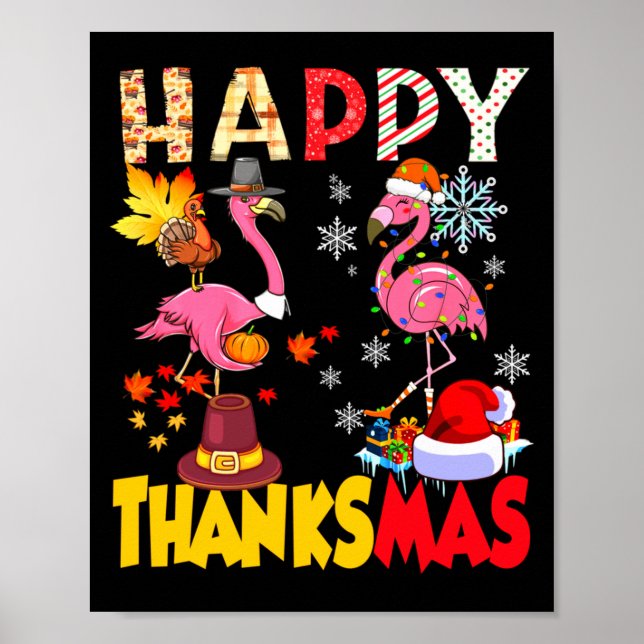Poster Thanksgiving Christmas Flamingo Happy Thanksmas Xm (Frente)