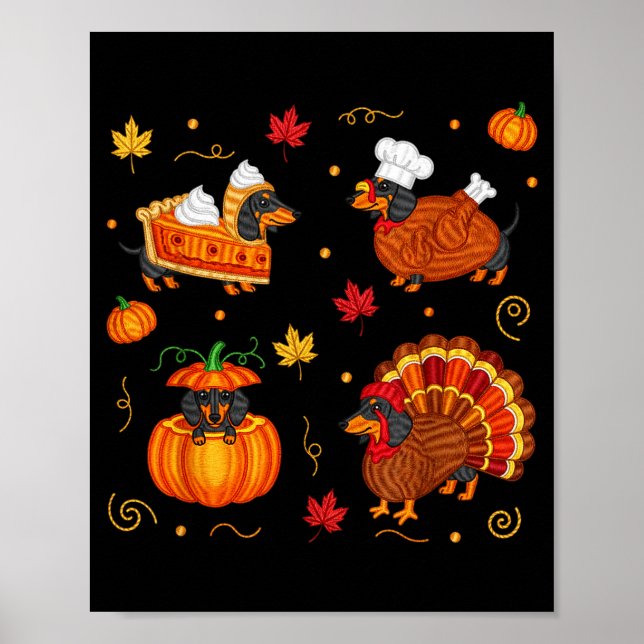 Poster Thanksgiving Dachshund Weiner Dog Turkey Cute Pump (Frente)