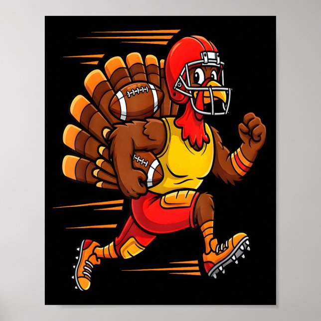 Poster Thanksgiving Funny Turkey Playing Football Men Boy (Frente)