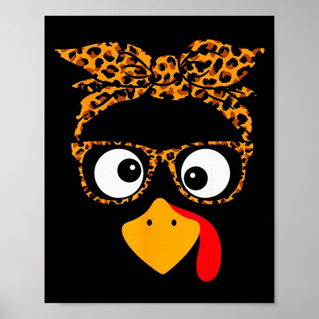 Poster Thanksgiving Turkey Face Leopard Print Gles Autumn (Frente)
