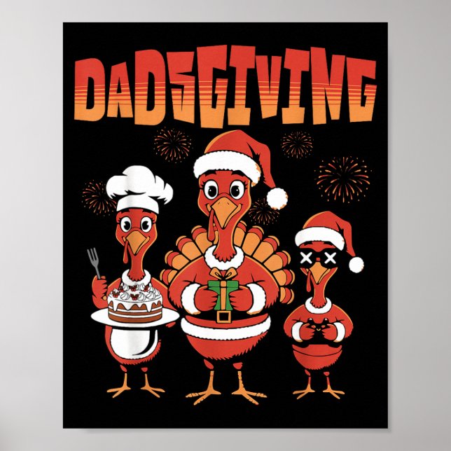 Poster Thanksgiving Turkey Squad Dancing Dad Mom Kid Happ (Frente)