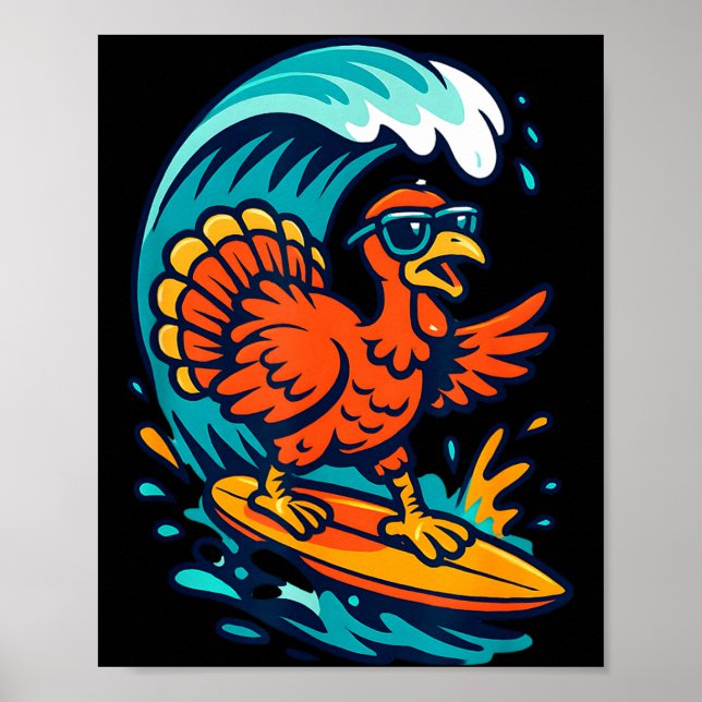 Poster Thanksgiving Turkey Surfer Surfing  (Frente)