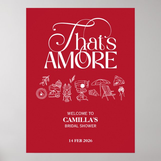 Poster That’s Amore Red hand drawn Bridal Shower (Frente)