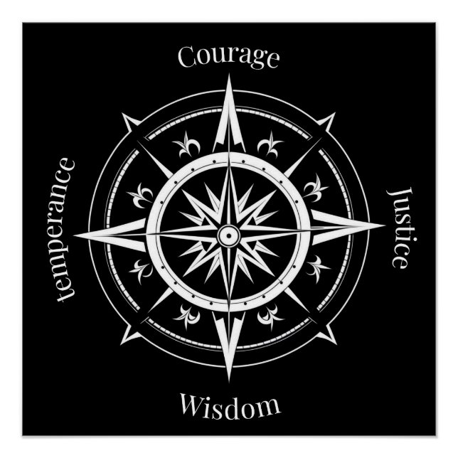 Pôster The 4 Stoic Virtues Compass (Frente)