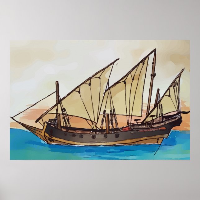 Poster The ancient Xebec sailing vessel  (Frente)