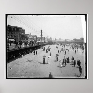 Pôster The Beach, Atlantic City New Jersey c1905 Vintage