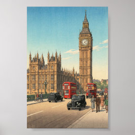 Poster The Big Ben Clock Tower Japanese Woodblock Print