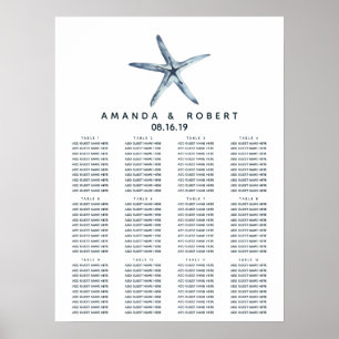 Poster The Blue Starfish   Nautical Wedding Seating Chart