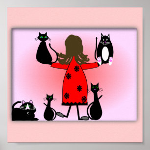 Pôster "The Cat Lady" Art Print, Black Cats Design~~
