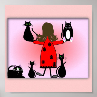 Pôster "The Cat Lady" Art Print, Black Cats Design~~