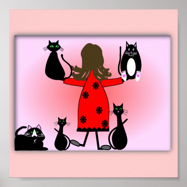 Pôster "The Cat Lady" Art Print, Black Cats Design~~ (Frente)