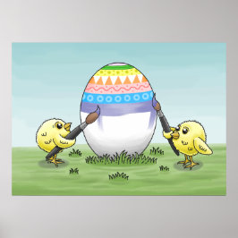 Poster The chickens paint an Easter egg