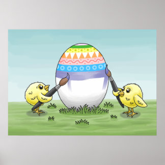 Poster The chickens paint an Easter egg