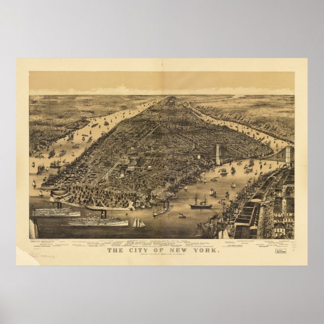 Poster The City of New York by Currier & Ives (1889) (Frente)