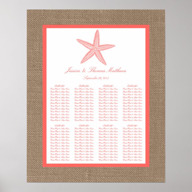 Poster The Coral Starfish Burlap Beach Wedding Collection (Frente)