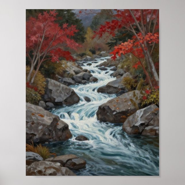 Poster The Crimson Current: A Cascading Autumn Stream (Frente)