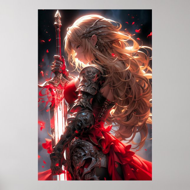 Poster The Crimson Knight | Anime Warrior Princess Art (Frente)