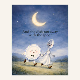 Poster The Dish Ran Away with the Spoon Nursery Rhyme Art