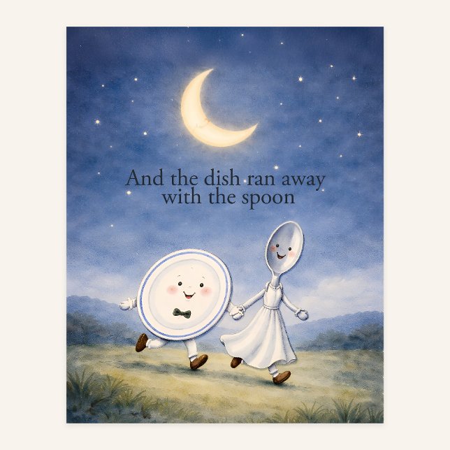 Poster The Dish Ran Away with the Spoon Nursery Rhyme Art (Criador carregado)