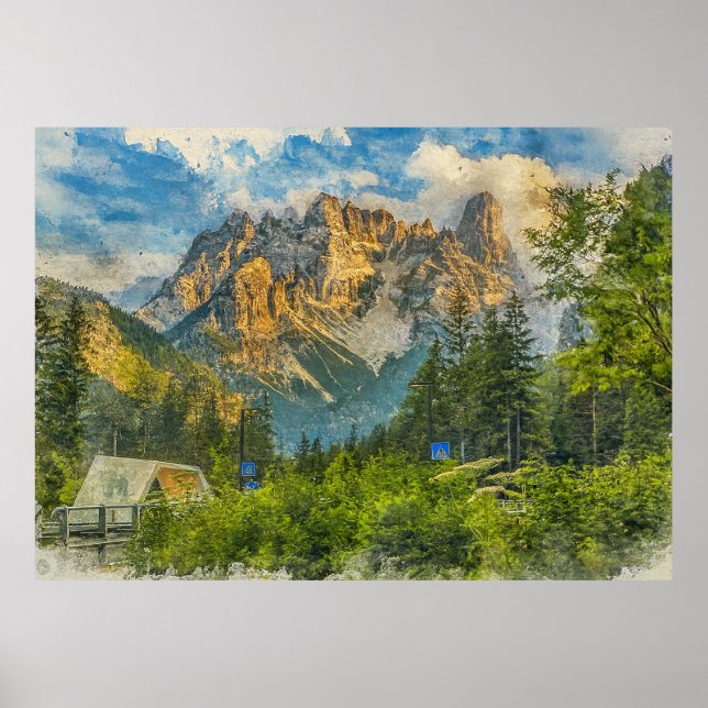 Poster The Dolomites Italy - Watercolor Splash Painting (Frente)