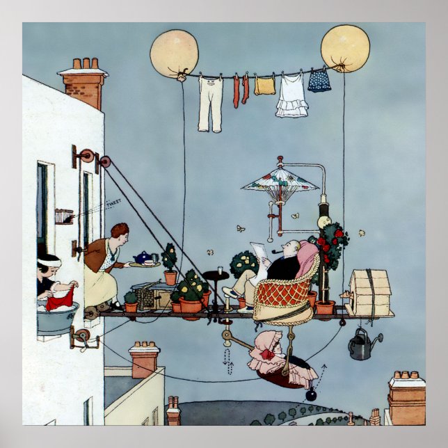 Poster "The Folding Garden", por W Heath Robinson (Frente)