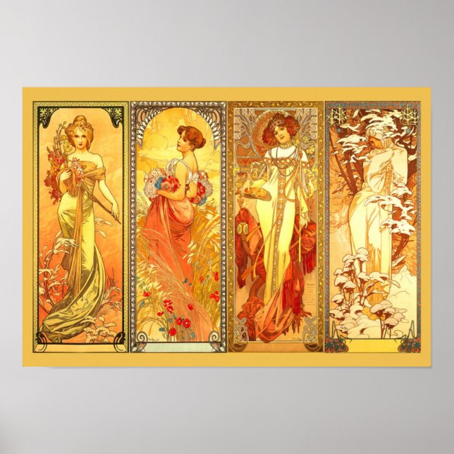 Poster The Four Seasons  - by Alfons Mucha (Frente)