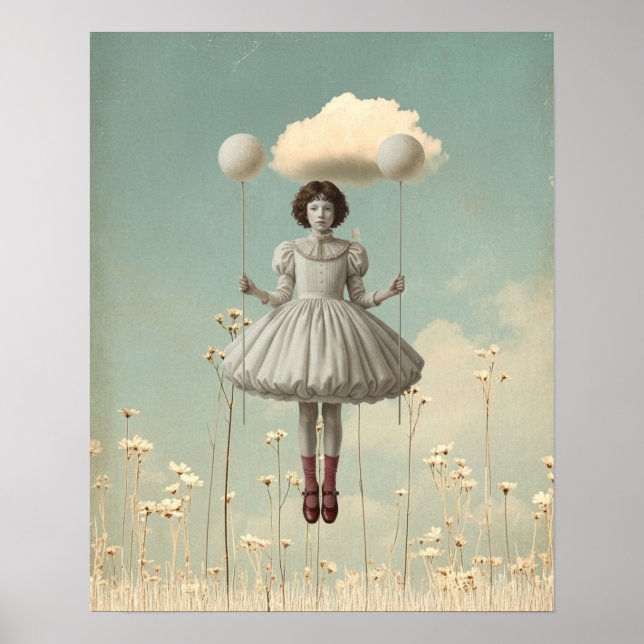 Poster The Girl & Her Cloud | Surreal Storybook Art (Frente)