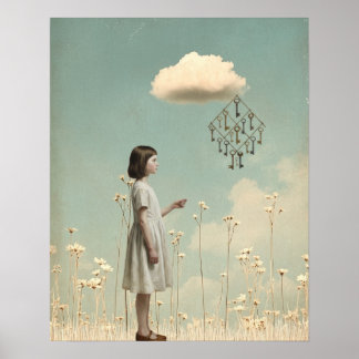 Poster The Girl & Her Key Kite | Surreal Storybook