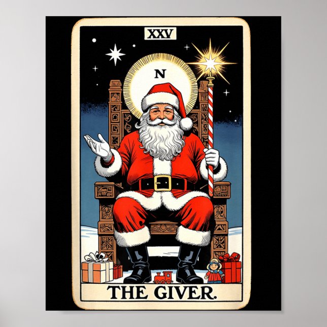 Poster The Giver Santa Tarot Card Style Christmas Graphic (Frente)