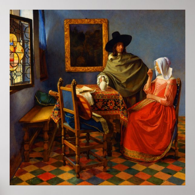 Poster The glass of wine by Johannes Vermeer  (Frente)