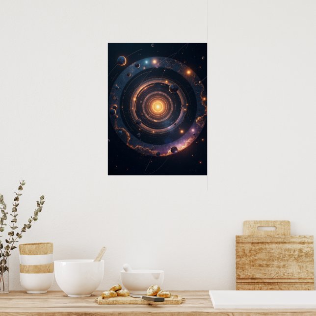Poster The Gravity of Shapes – Cosmic Geometric Abstract  (Cozinha)
