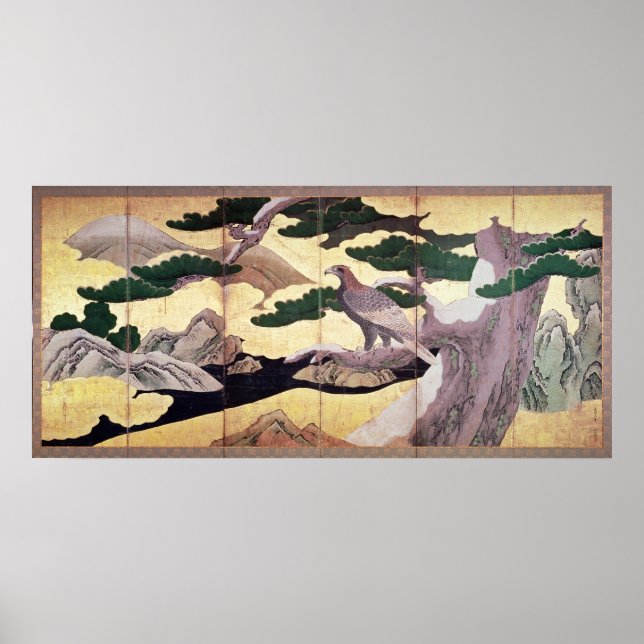 Poster The Hawks in the Pines, 6 panel folding screen (Frente)