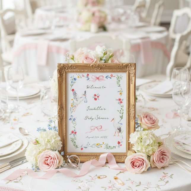 Poster The Heirloom Rose & Ribbon Signature Stork Welcome (Criador carregado)