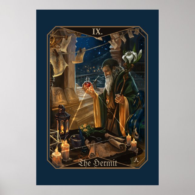 Poster The Hermit tarot card -  fantasy alchemy art (Frente)